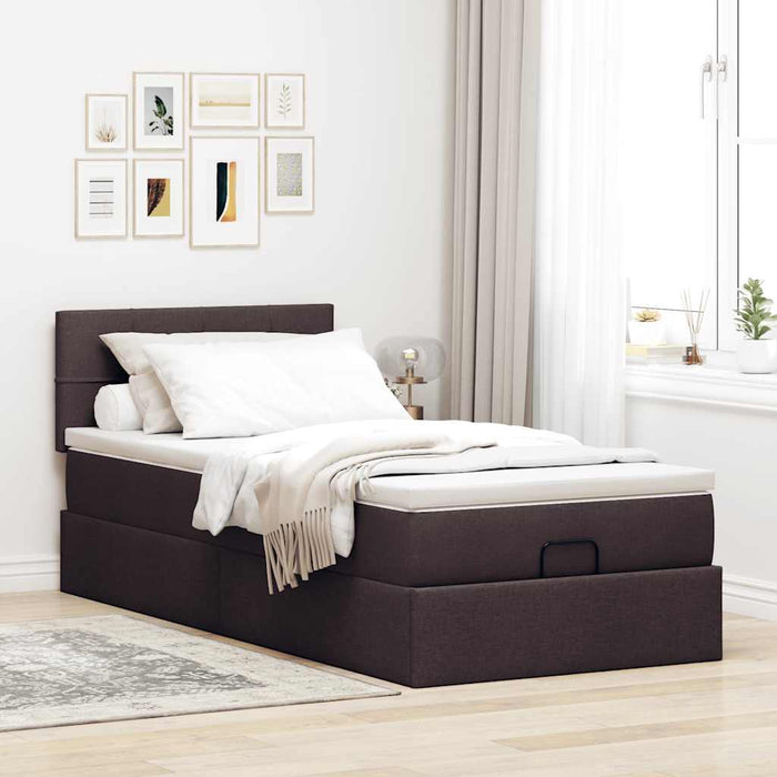 Cadru de pat otoman cu saltea țesătură maro închis 90x190cm - WALTI WALTI