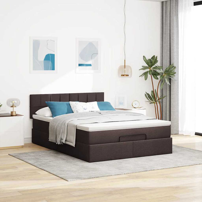 Cadru de pat otoman cu saltea țesătură maro închis 140x200 cm WALTI