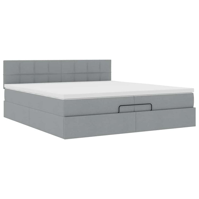 Cadru de pat otoman cu saltea țesătură gri deschis 200x200 cm - WALTI WALTI