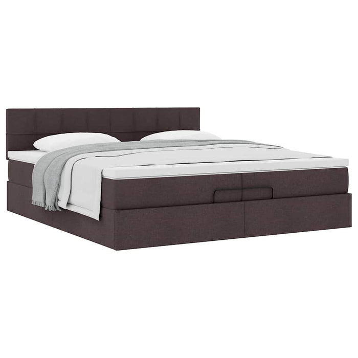 Cadru de pat otoman cu saltea țesătură maro închis 200x200 cm WALTI
