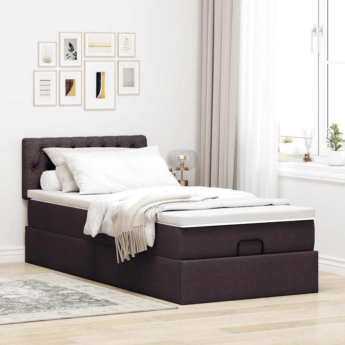 Cadru de pat otoman cu saltele țesătură maro închis 80x200cm - WALTI WALTI