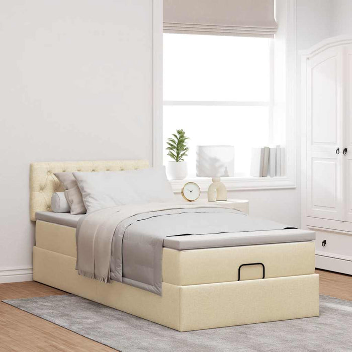 Cadru de pat otoman cu saltea crem 80x200cm stofa - WALTI WALTI
