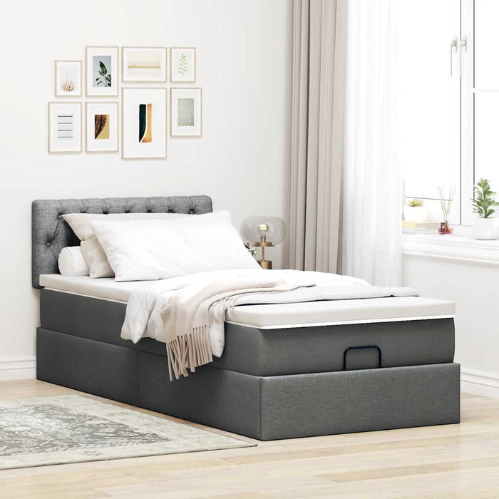 Cadru pat otoman cu saltea țesătură gri închis 100x200 cm - WALTI WALTI