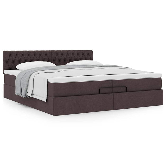 Cadru de pat otoman cu saltea țesătură maro închis 200x200 cm WALTI