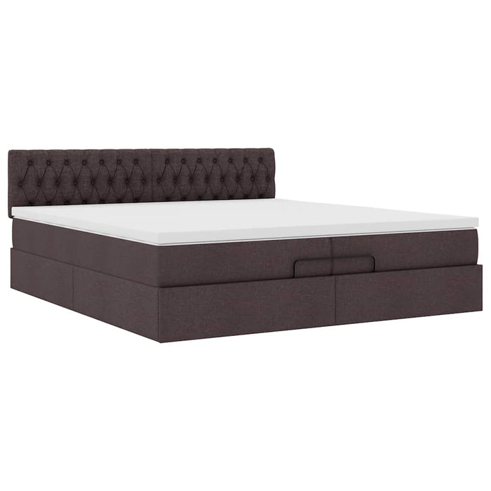 Cadru de pat otoman cu saltea țesătură maro închis 200x200 cm WALTI