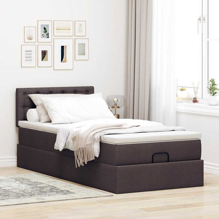 Cadru de pat otoman cu saltele țesătură maro închis 80x200cm - WALTI WALTI