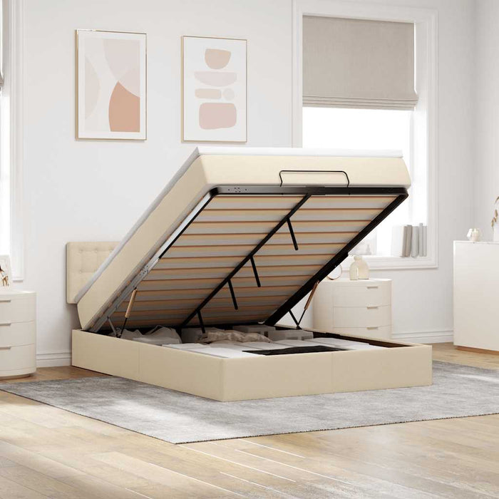 Pat otoman cu saltea crem 140x190 cm stofa - WALTI WALTI