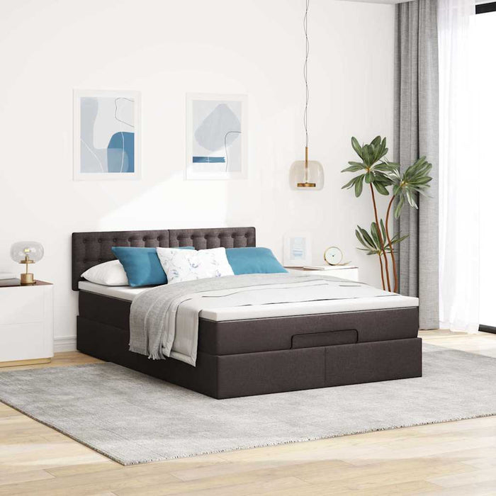 Cadru de pat otoman cu saltea țesătură maro închis 140x200 cm WALTI