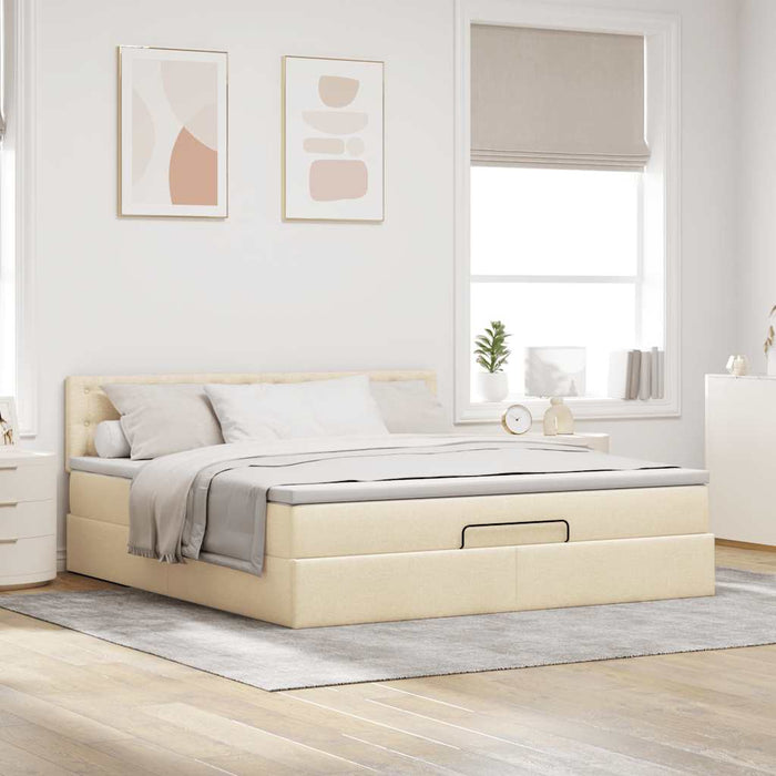 Cadru de pat otoman cu saltea crem 160x200cm stofa - WALTI WALTI