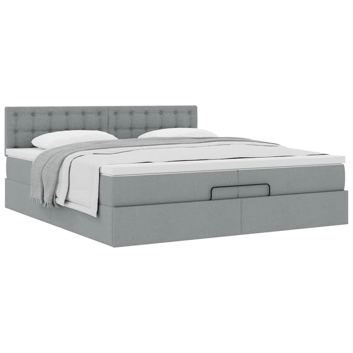 Cadru de pat otoman cu saltea țesătură gri deschis 200x200 cm - WALTI WALTI