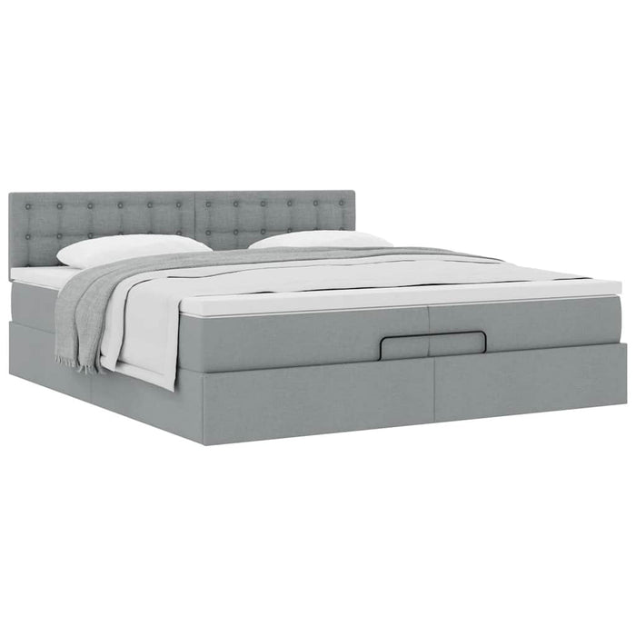 Cadru de pat otoman cu saltea țesătură gri deschis 200x200 cm - WALTI WALTI