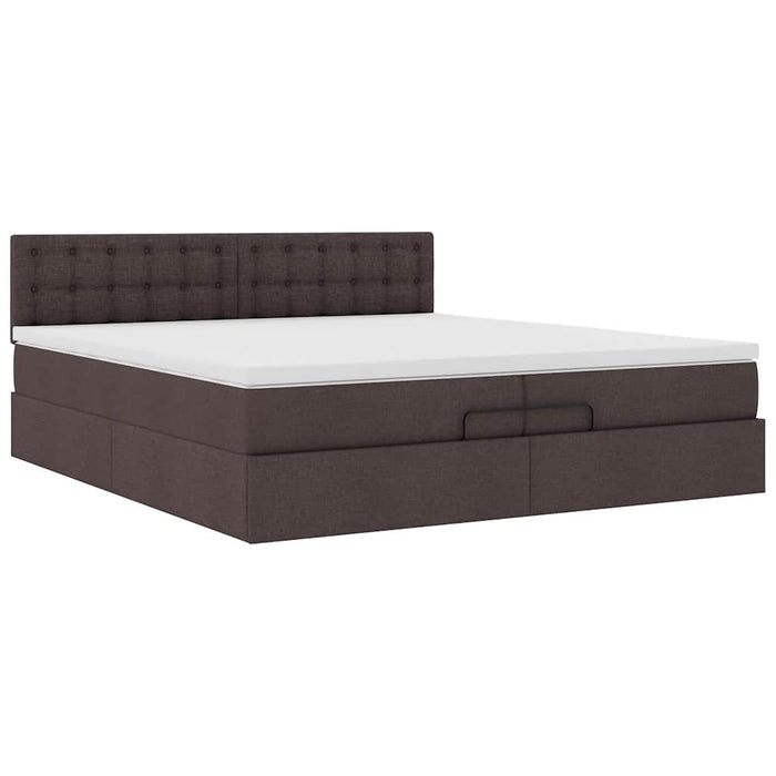 Cadru de pat otoman cu saltea țesătură maro închis 200x200 cm WALTI