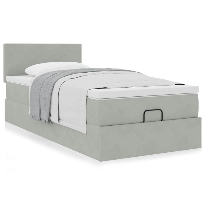 Cadru de pat otoman cu saltea Gri deschis 80x200cm catifea - WALTI WALTI