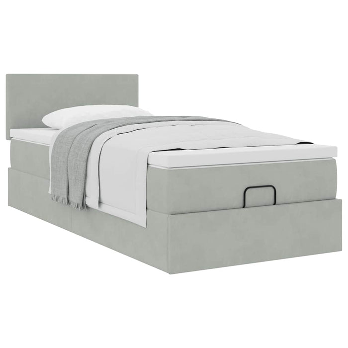Cadru de pat otoman cu saltea Gri deschis 80x200cm catifea - WALTI WALTI