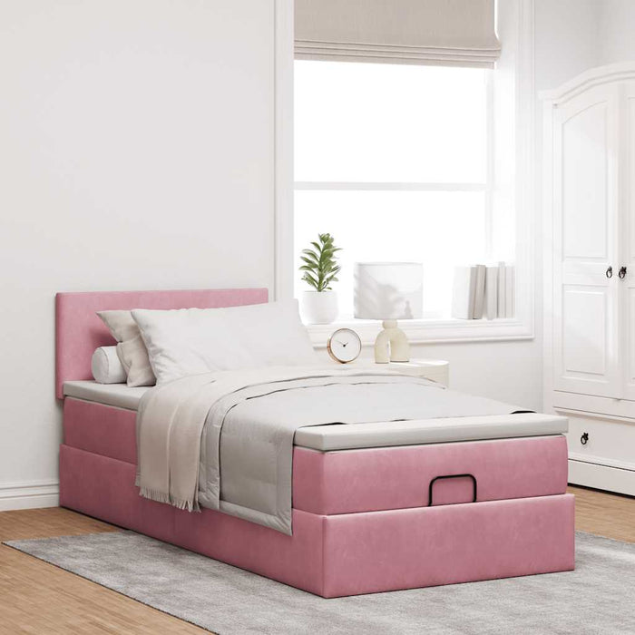 Cadru de pat otoman cu saltea, catifea roz 80x200cm - WALTI WALTI