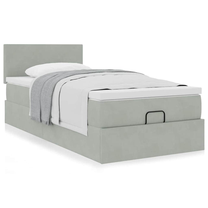 Cadru de pat otoman cu saltea Gri deschis 90x190cm catifea - WALTI WALTI