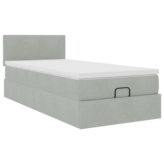 Cadru de pat otoman cu saltea Gri deschis 90x190cm catifea - WALTI WALTI