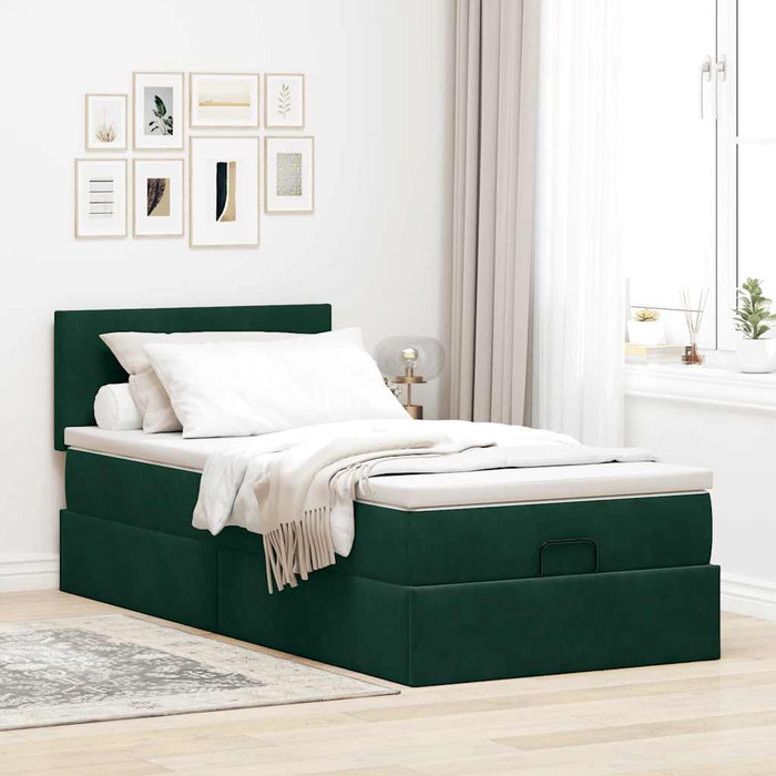 Cadru de pat otoman cu saltea verde închis 90x190cm catifea - WALTI WALTI