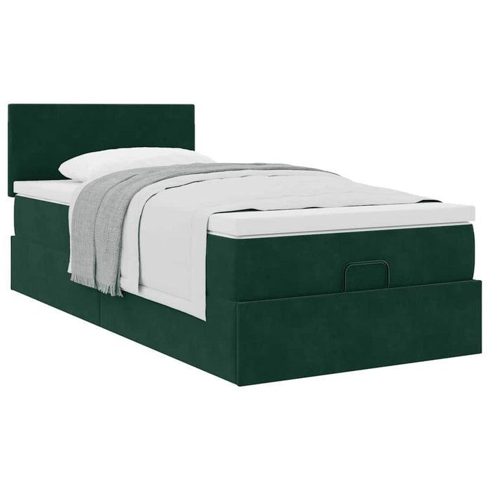Cadru de pat otoman cu saltea verde închis 90x190cm catifea - WALTI WALTI