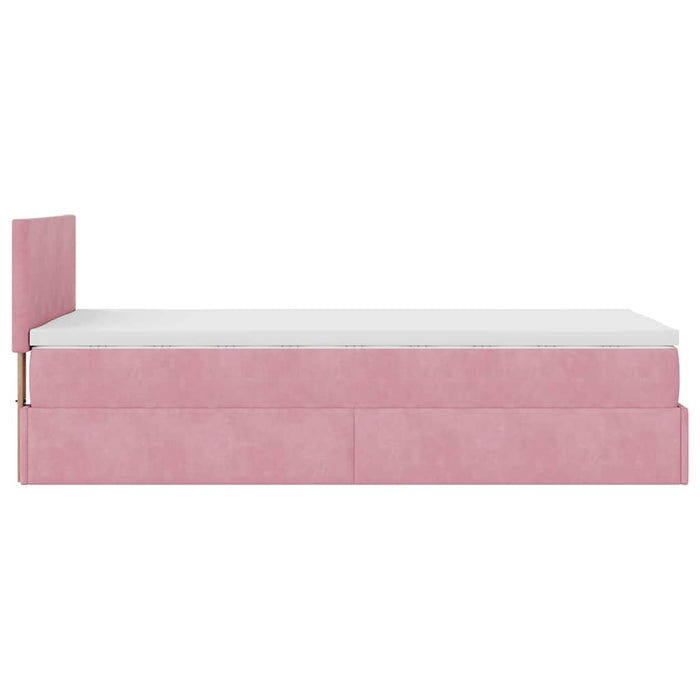 Cadru de pat otoman cu saltea, catifea roz 90x190cm - WALTI WALTI