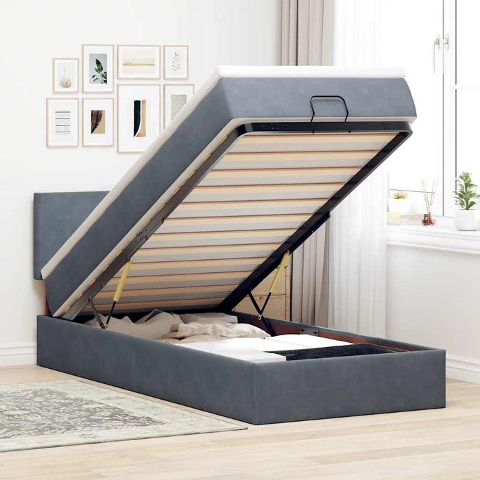 Cadru de pat otoman cu saltea catifea gri închis 90x200cm - WALTI WALTI