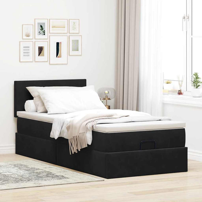 Cadru de pat otoman cu saltea, catifea neagră 90x200 cm - WALTI WALTI