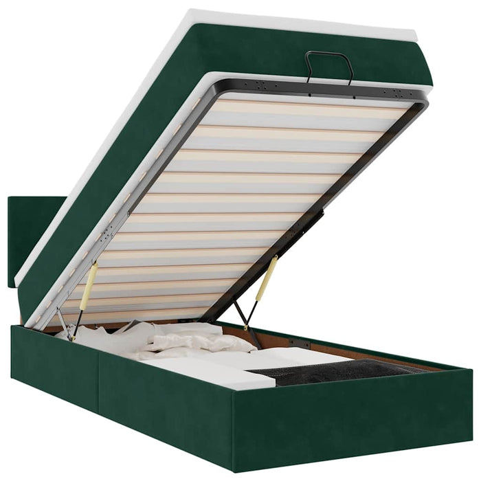 Cadru de pat otoman cu saltea catifea verde închis 90x200cm - WALTI WALTI