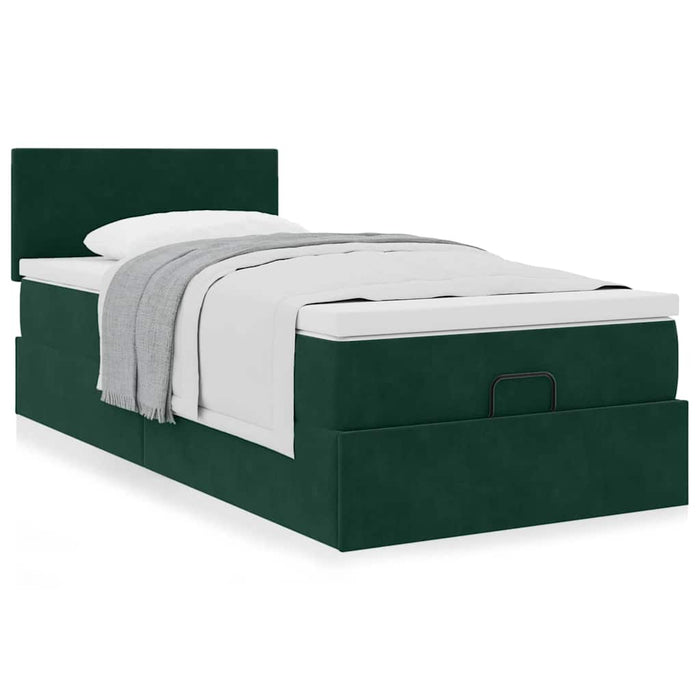 Cadru de pat otoman cu saltea catifea verde închis 90x200cm - WALTI WALTI