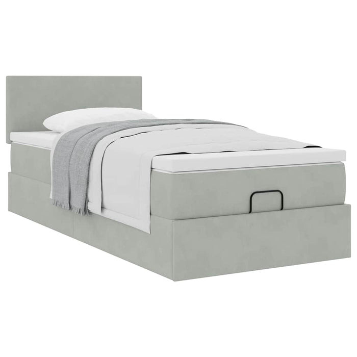 Cadru de pat otoman cu saltea Gri deschis 100x200cm catifea - WALTI WALTI