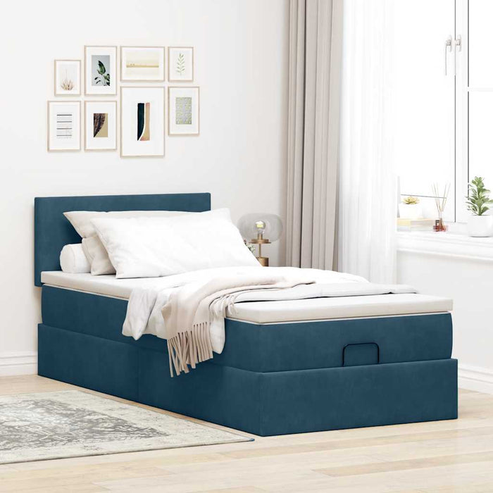 Cadru de pat otoman cu saltea Albastru închis 100x200cm catifea - WALTI WALTI