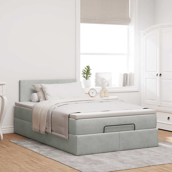 Cadru de pat otoman cu saltea Gri deschis 120x200cm catifea - WALTI WALTI