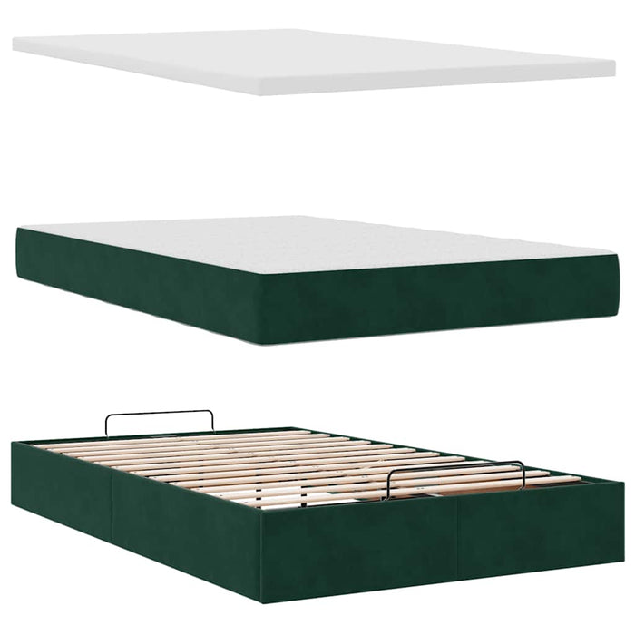 Cadru de pat otoman cu saltea verde închis 120x200cm catifea - WALTI WALTI