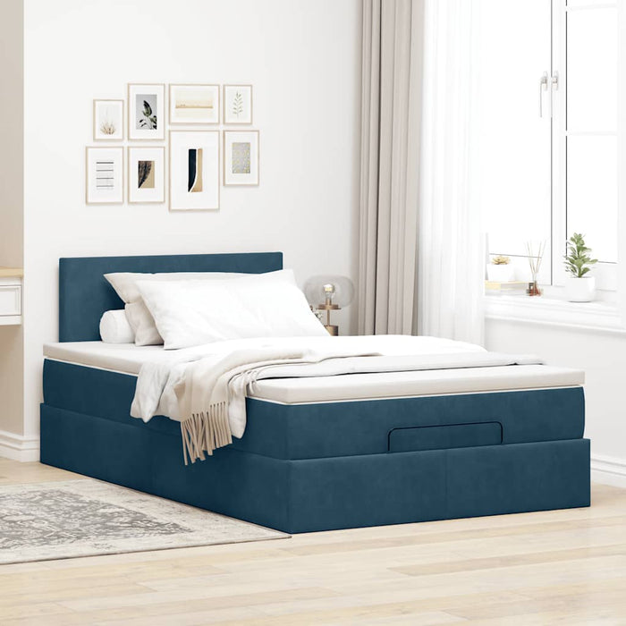 Cadru de pat otoman cu saltea Albastru închis 120x200cm catifea - WALTI WALTI