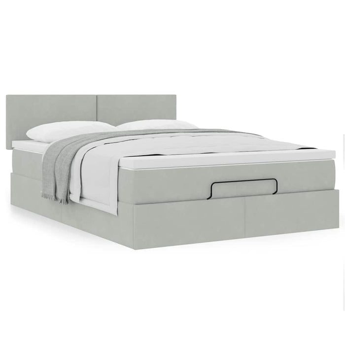 Cadru de pat otoman cu saltea Gri deschis 140x190cm catifea - WALTI WALTI
