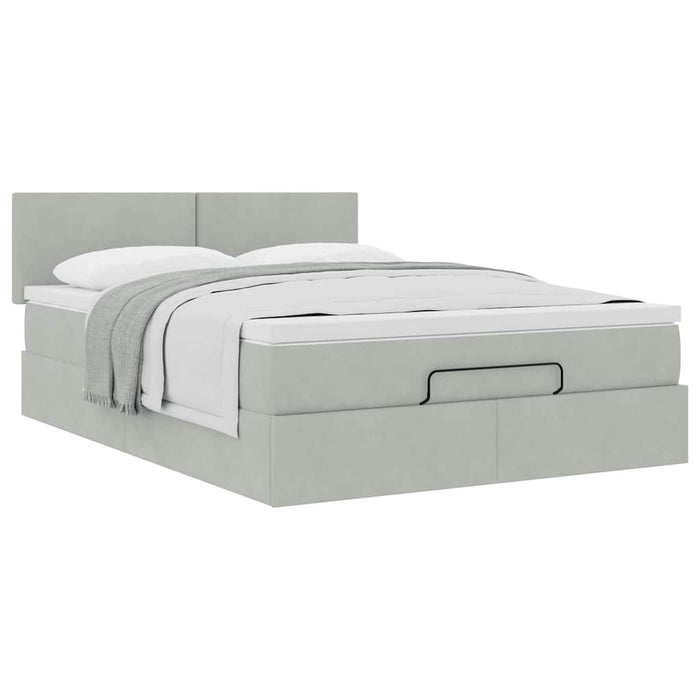 Cadru de pat otoman cu saltea Gri deschis 140x190cm catifea - WALTI WALTI