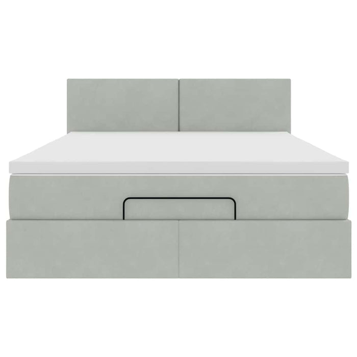 Cadru de pat otoman cu saltea Gri deschis 140x190cm catifea - WALTI WALTI