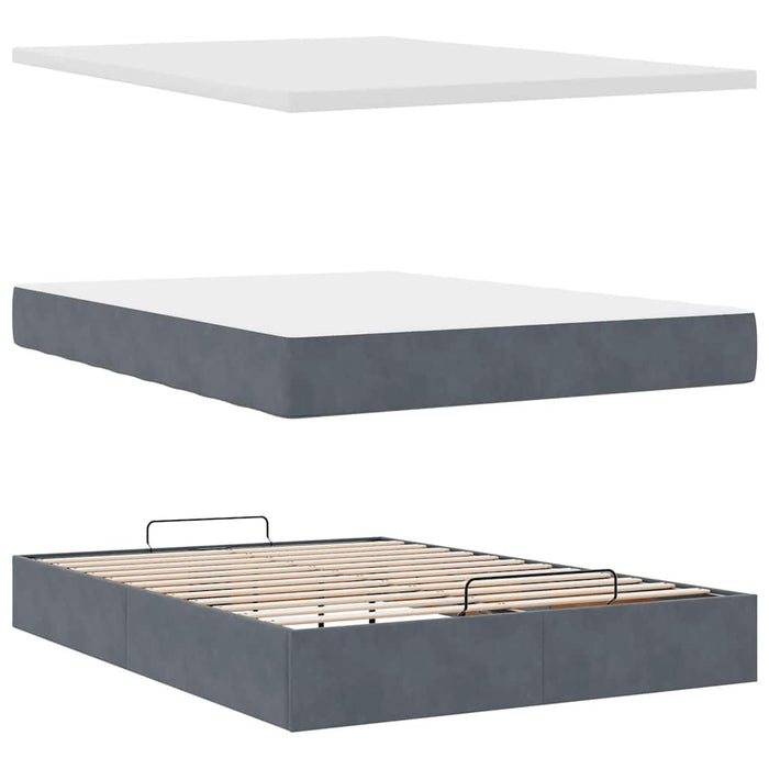 Cadru de pat otoman cu saltea Gri închis 140x190cm catifea - WALTI WALTI
