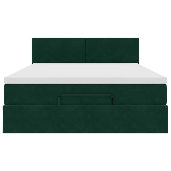 Cadru de pat otoman cu saltea verde închis 140x190cm catifea - WALTI WALTI