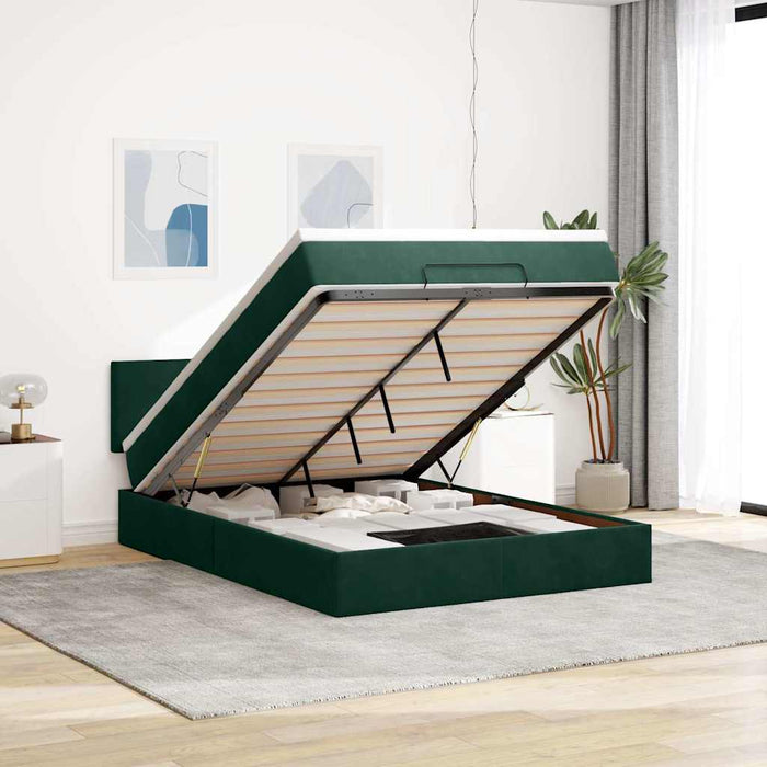 Cadru de pat otoman cu saltea verde închis 140x190cm catifea - WALTI WALTI