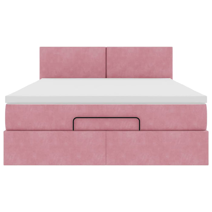 Cadru de pat otoman cu saltea roz 140x190cm catifea - WALTI WALTI