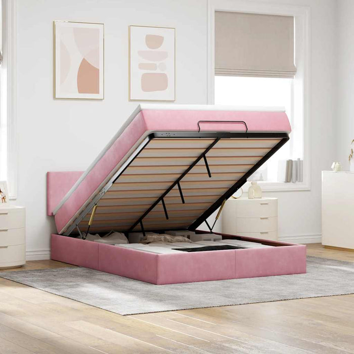 Cadru de pat otoman cu saltea roz 140x190cm catifea - WALTI WALTI