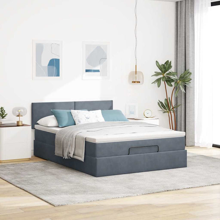 Cadru de pat otoman cu saltea Gri închis 140x200cm catifea - WALTI WALTI