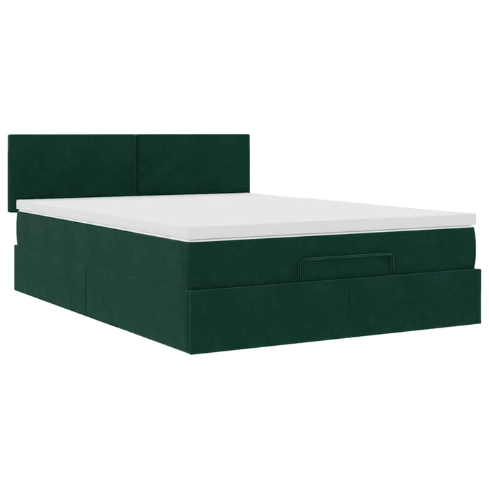 Cadru de pat otoman cu saltea verde închis 140x200cm catifea - WALTI WALTI