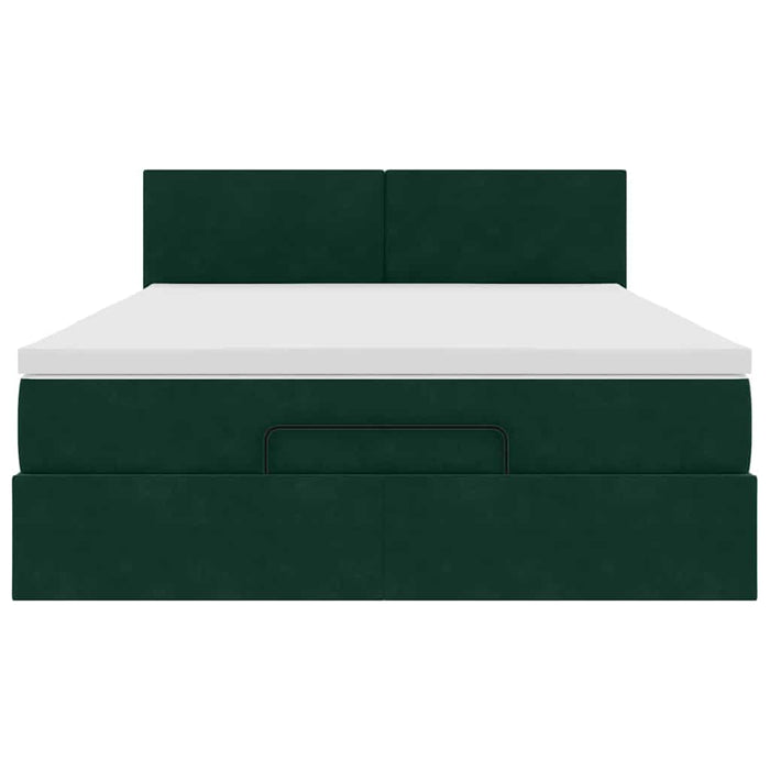 Cadru de pat otoman cu saltea verde închis 140x200cm catifea - WALTI WALTI