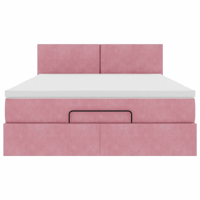 Cadru de pat otoman cu saltea roz 140x200cm catifea - WALTI WALTI