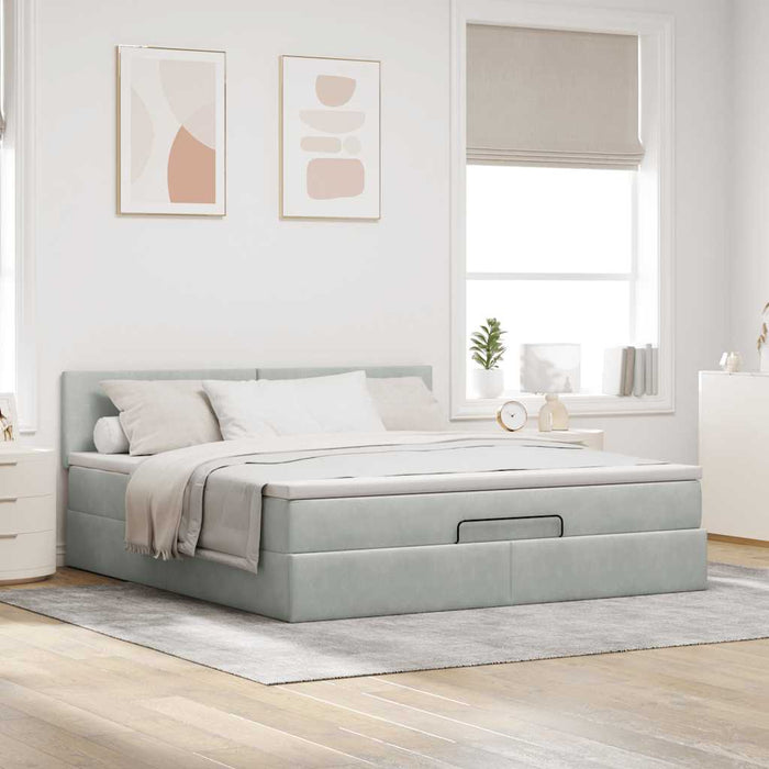 Cadru de pat otoman cu saltea Gri deschis 160x200cm catifea - WALTI WALTI