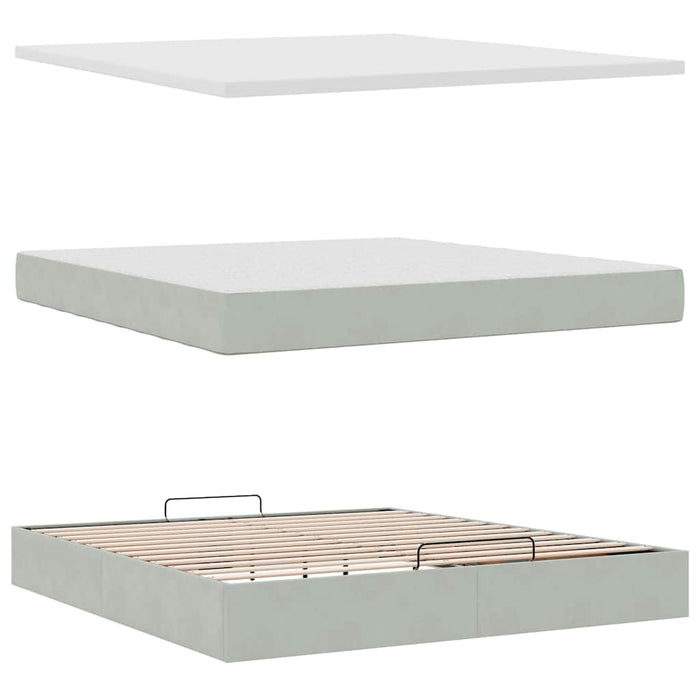 Cadru de pat otoman cu saltea Gri deschis 160x200cm catifea - WALTI WALTI
