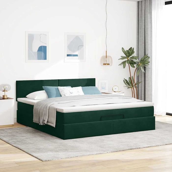 Cadru de pat otoman cu saltea verde închis 160x200cm catifea - WALTI WALTI