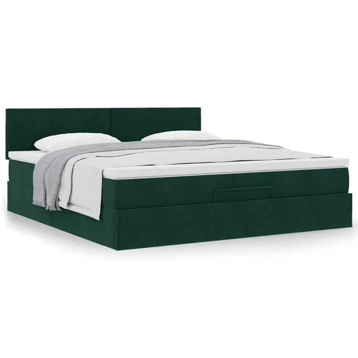 Cadru de pat otoman cu saltea verde închis 160x200cm catifea - WALTI WALTI