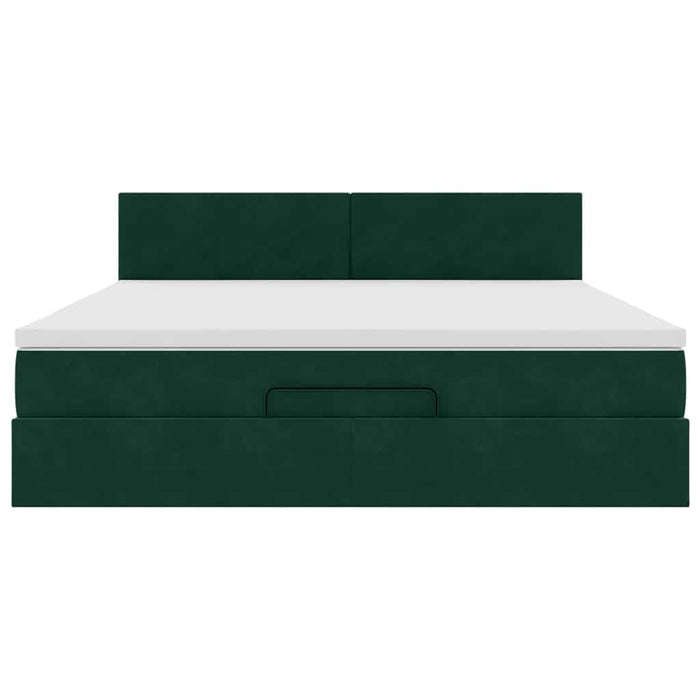 Cadru de pat otoman cu saltea verde închis 160x200cm catifea - WALTI WALTI